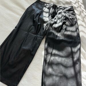 Wide Leg Leather Trousers